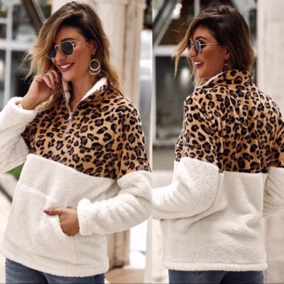 RANDALL animal print Furry Zipper Sweater - Picture 2 of 3